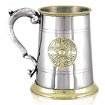 St. George Handle with Brass Lip and Base Pint Pewter Tankard