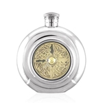 Round Celtic Brass Disc Pewter Flask 6 Ounces