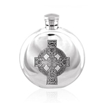 Round Celtic Cross Pewter Flask 6 Ounces