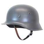 WWII German M42 Stahlhelm Helmet – Grey 1.6mm Steel Reproduction with Leather Liner and Chinstrap