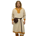 Men’s Runeweave Viking Long Tunic – Hand-Embroidered Cotton Herringbone Norse Garment