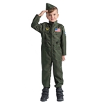 Kids’ Fighter Pilot Flight Suit Costume – Olive Green Jumpsuit & Matching Cap