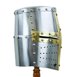 14th Century Crusader Great Helm with Brass Cross – 16 Ga Steel Helmet - Medium