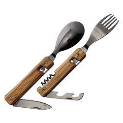 Akinod 13H25 Magnetic Folding Cutlery Multi-Tool Set (Olive Wood Handle)