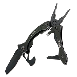 Gerber Crucial Multi-Tool with Strap Cutter – Black Stainless Steel Folding Utility Tool