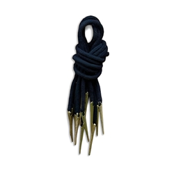 Brass Aiglets with Black Cord - 12in - Set of 6