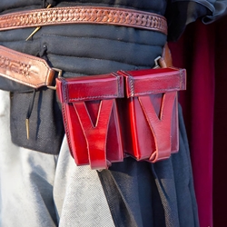 Hard Leather Pouch for Sword Belt - Red