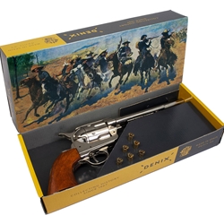Old West Replica M1873 Nickel Finish Cavalry Single Action Revolver Non-Firing Gun Box Set 22-1191N-1