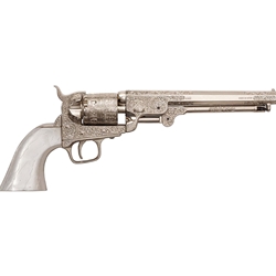 Civil War M1851 Replica Engraved Silver Navy Pistol - Non-Firing Gun