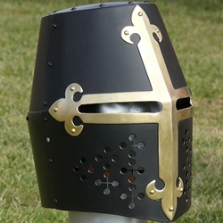 Black Great Helm with Brass Fleur-De-Lis  - 16 Gauge