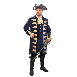 Barbary Coast Blue Velvet Pirate Captain Coat with Gold Brocade Trim