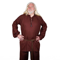 Adventurer’s Cotton Laced Shirt – Lightweight Medieval Undershirt for LARP & SCA (Brown)