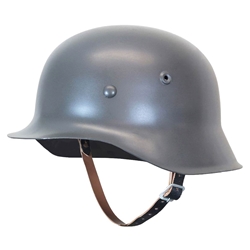WWII German M42 Stahlhelm Helmet – Grey 1.6mm Steel Reproduction with Leather Liner and Chinstrap