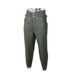 WWII German M43 Field Grey Wool Trousers – Reproduction Heer Army Uniform Pants with Suspender Buttons