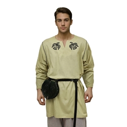 Men’s Odin’s Ravens Viking Tunic – Embroidered Cotton-Linen Norse Reenactment Garment