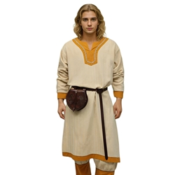 Men’s Runeweave Viking Long Tunic – Hand-Embroidered Cotton Herringbone Norse Garment