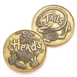 Labyrinth Firey Heads or Tails Decision Maker Brass Coin