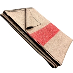 Vintage Camp Style Blanket - Tan with Red Stripes 60"x80"