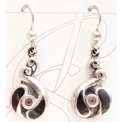 Round Silver Earrings with Inlay Stone