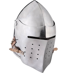 Visored Medieval Bascinet Helmet – Battle-Ready Steel Helmet with Locking Visor and Aventail Mounting Strip - 14 Gauge Steel