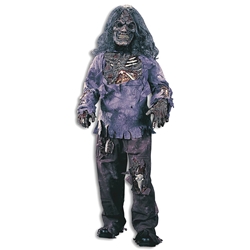 Complete Zombie Child's Costume with mask, torn shirt, pants, and skeletal gloves