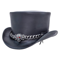 Biker Leather Top Hat – El Dorado Red Eye Skull Band