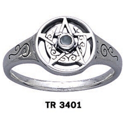 Crescent Moon Pentacle Ring with Stone 66-TR3401