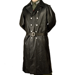 German WWII Leather Greatcoat Black Reproduction
