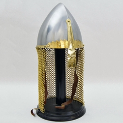 St. Wenceslaus Helmet with Brass Detail and Aventail - 18 Gauge