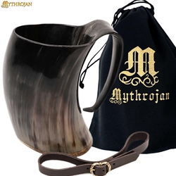 Mythrojan Viking Horn Mug Tankard with Leather Strap