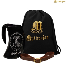 Mythrojan Viking Drinking Tankard - Medieval Buckle Leather Strap - Polished Finish - Viking Liar