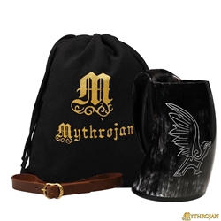 Mythrojan Viking Drinking Tankard - Leather Strap Holder - Polished Finish – Odin’s Raven