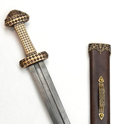 Bronze Hilt Viking Sword with Damascus Blade,Bronze Hilt Viking Sword - Scabbard